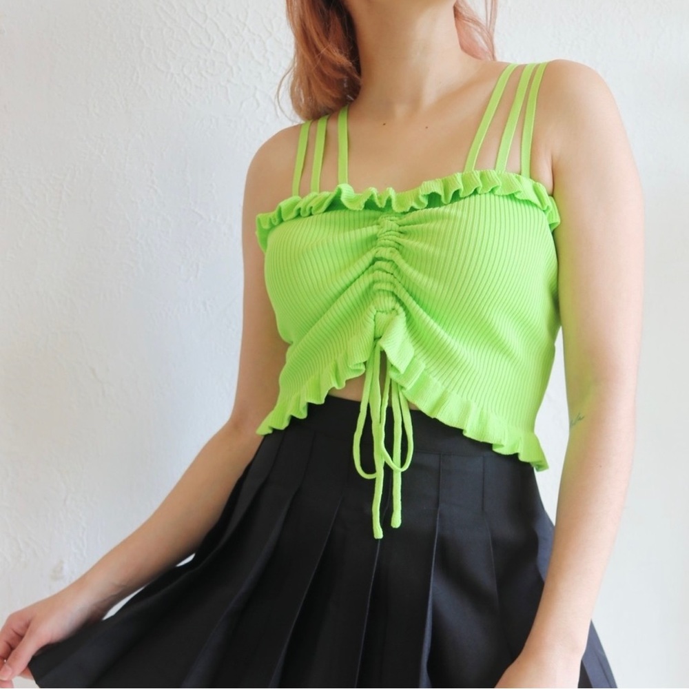 NWOT Ribbed Knit Crop Top in Lime Green